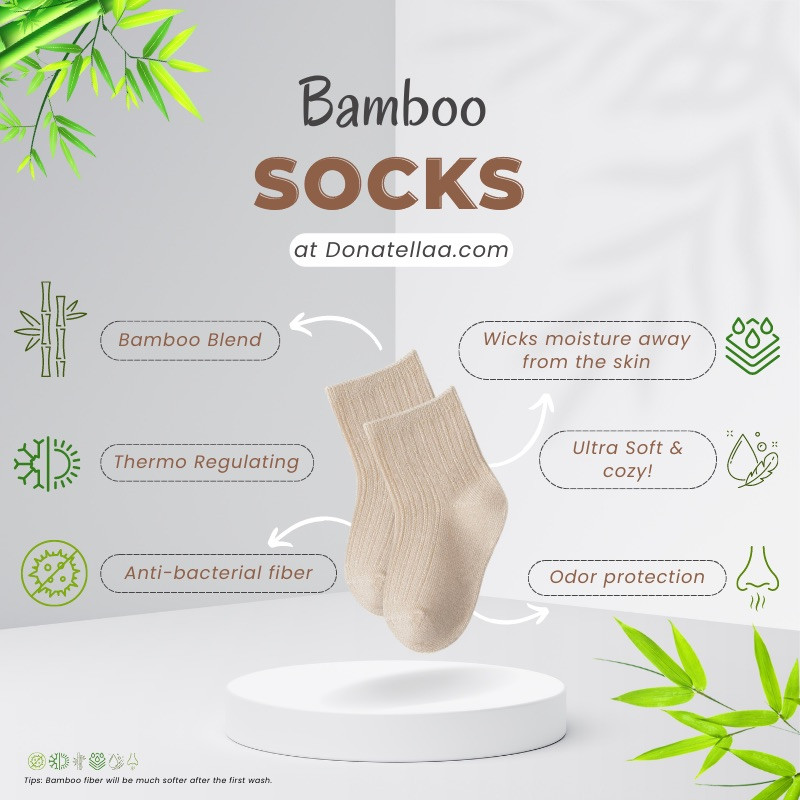 Baby Toddler Kids 0-8y Anti Odor Unisex Premium Summer Bamboo Socks Super Soft Crew 6 Pack